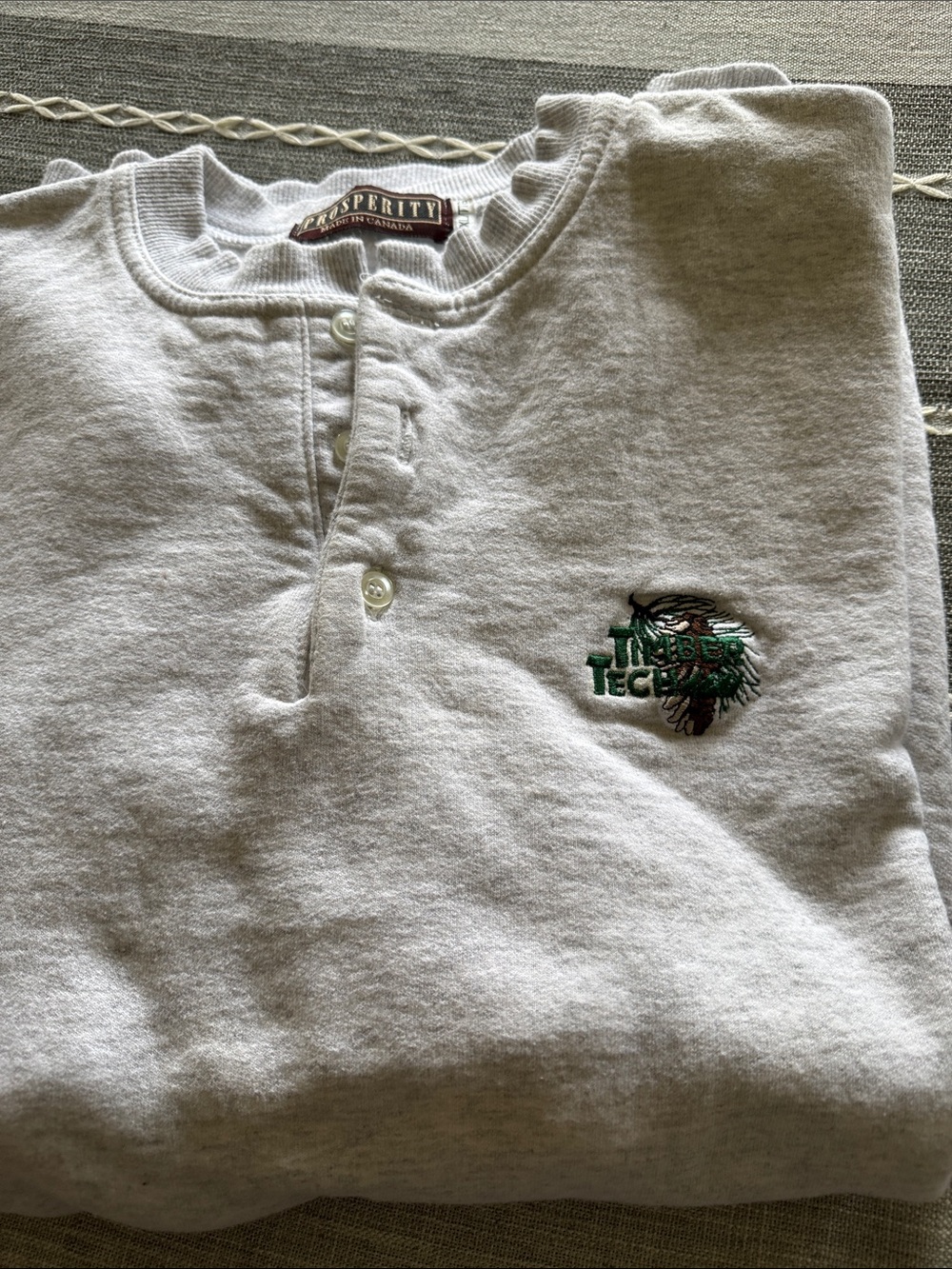 Light Gray Henley Sweatshirt for MEN with Embroidered Logo